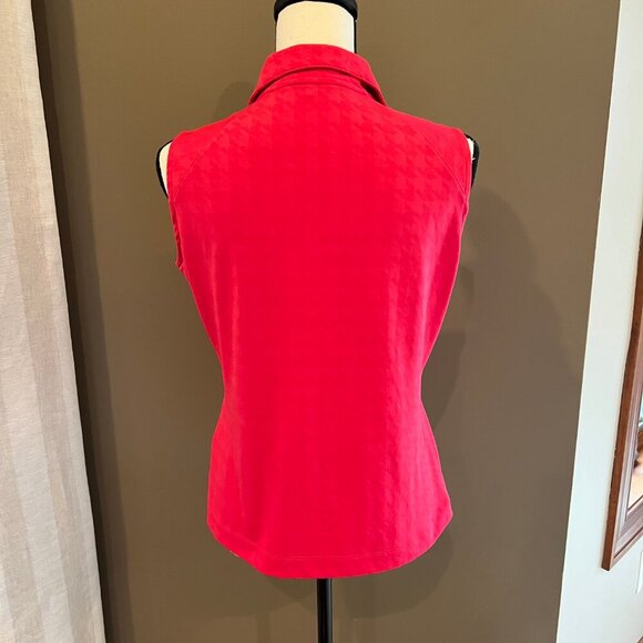Women's Nike Red Golf Dri-fit Sleeveless Polo Zip Top, Houndstooth, Size Medium - Picture 4 of 8